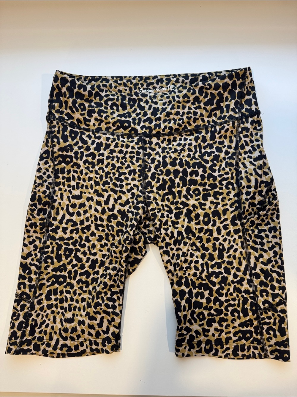 Outdoor Voices Leopard Print Bike Shorts - Tan/Black